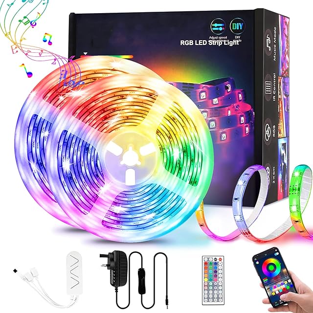 onehous LED Strip Lights, 12M Colour Changing Music Sync Led Light Strip with Remote+APP Control RGB Strip Lighting Kit for Home TV Background Party Decoration