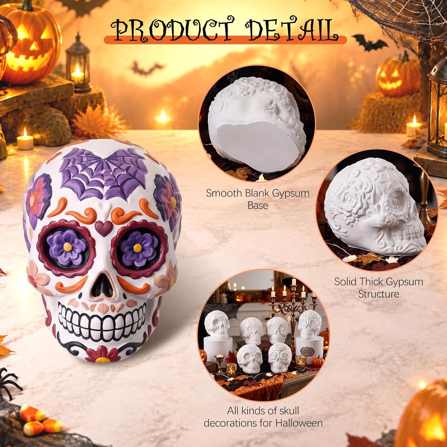 Tondiamo 6 Set 5" Halloween Sugar Skulls Ceramics to Paint for Kids Adults
