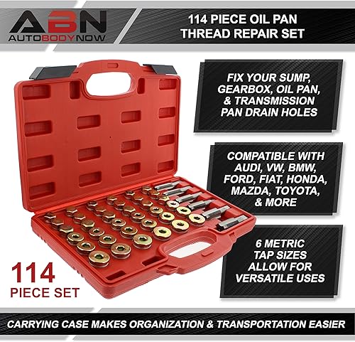 Miniatura 2 de ABN Kit de reparación de roscas de tapón de drenaje de aceite, kit de reenhebrado de 114 piezas, kit métrico universal de tapón de drenaje de aceite