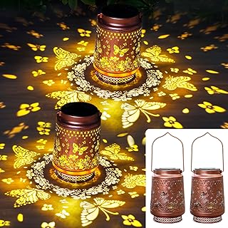 Solarlaterne für Außen AOSITE Solar Laternen für Draußen 2 Stück Solarleuchte Schmetterling IP65 Auto Ein/Aus LED Warmweiß Solarlaterne für Außen Stehend für Balkon Rasen Hinterhöfe Gartendeko Vintage