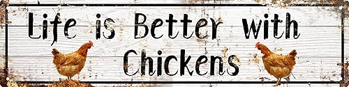 AWISZZZ Letreros de metal con diseño de Life is Better with Chickens, accesorios de puerta de gallinas de granja, decoración de pared, placa de arte
