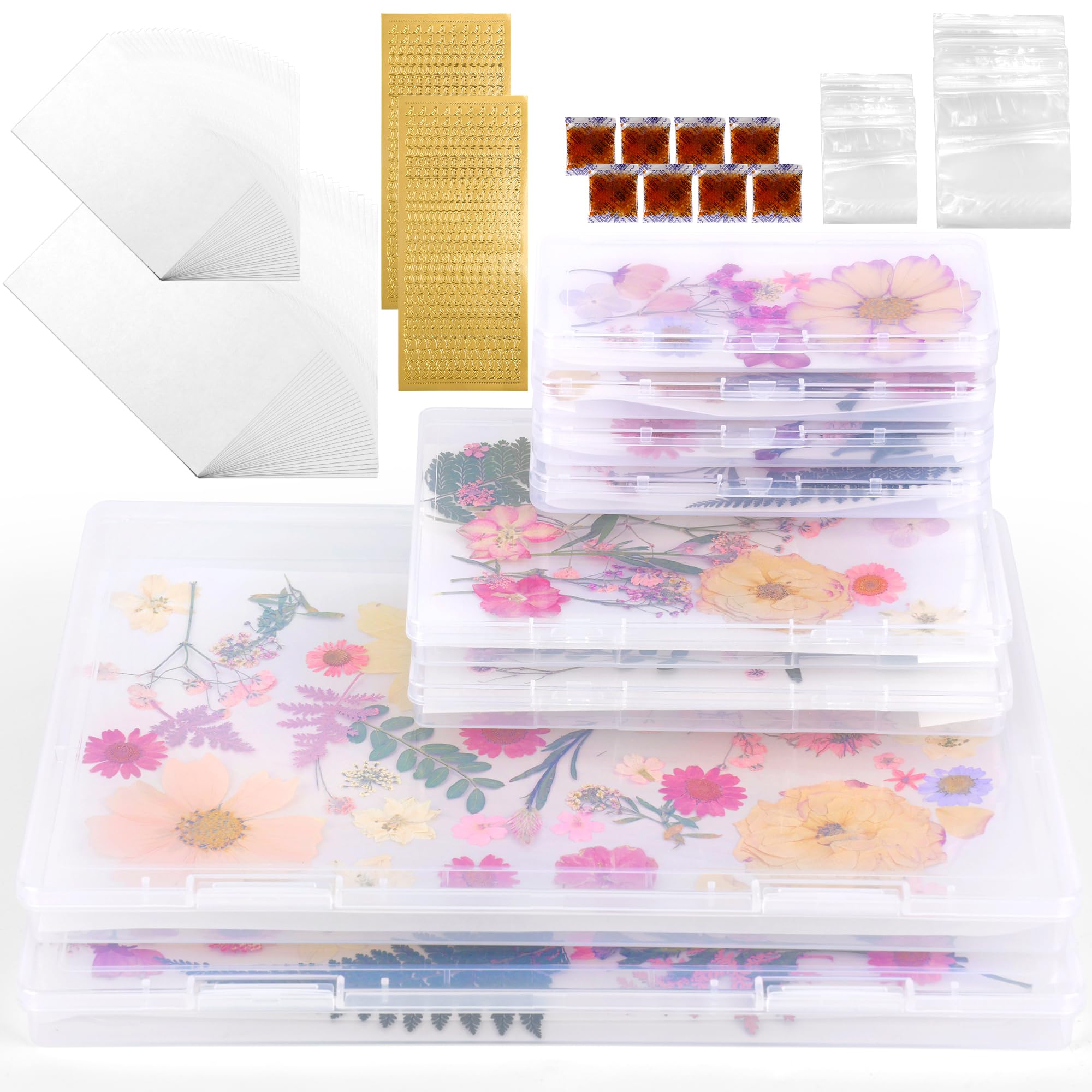 Aboofx 8PCS Dried Flower Storage Set with Blotting Paper,Ziplock Bag and Desiccant,Flower Preservation Kit,Good Seal,High Capacity to Keep Flowers Color&amp;Dry (4pcs 5.7"x2.7"+2pcs 7"x5"+2pcs 12"x8.8")
