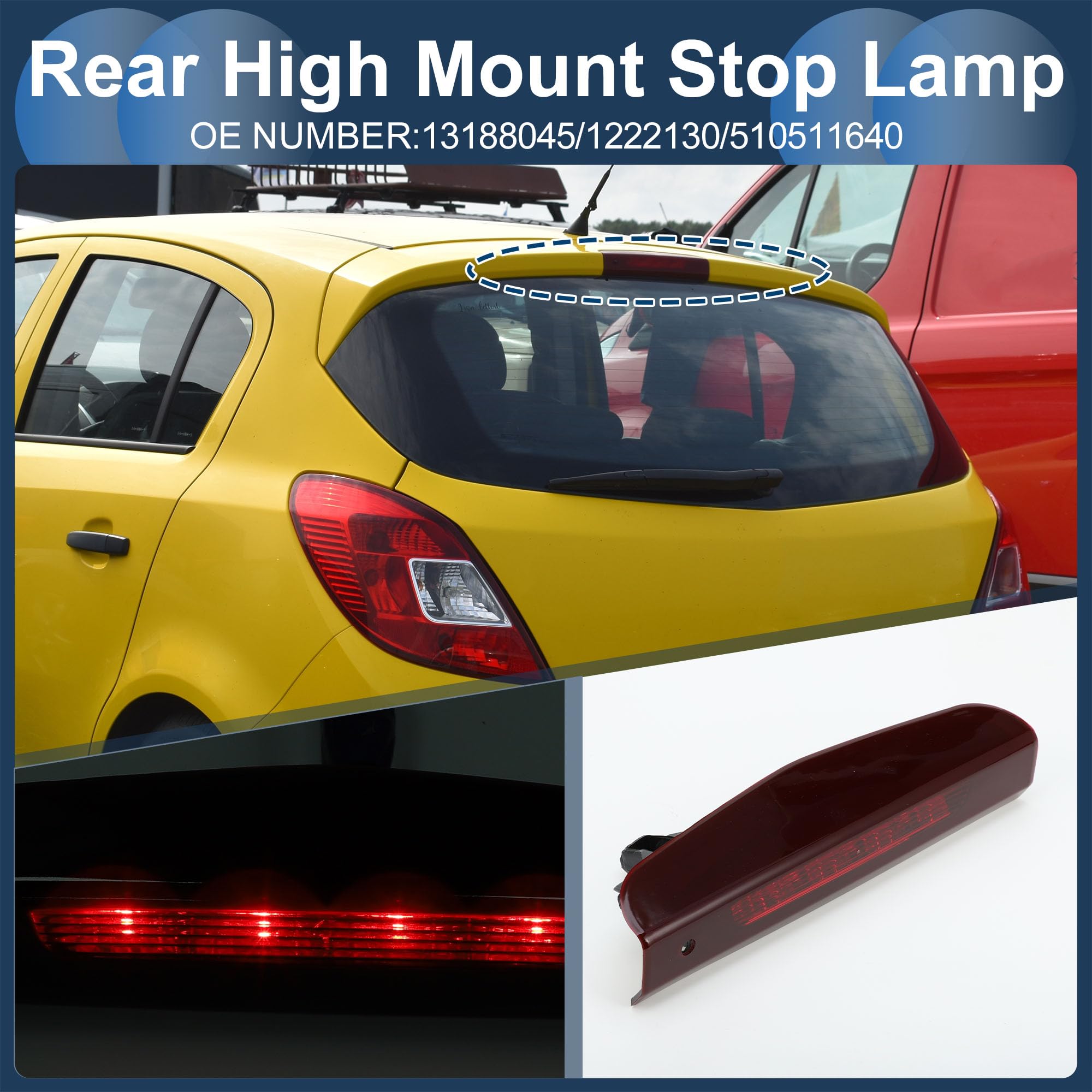 Troisième Feu Stop À LED Pour Opel Corsa D S07 06-14 5 Portes 1pc | Plastique ABS, Couleur Rouge, 23.7x5.5cm, 12VDC, 2 Broches, IP67, OE13188045, Pour Opel Corsa E X15 15-19 5 Portes