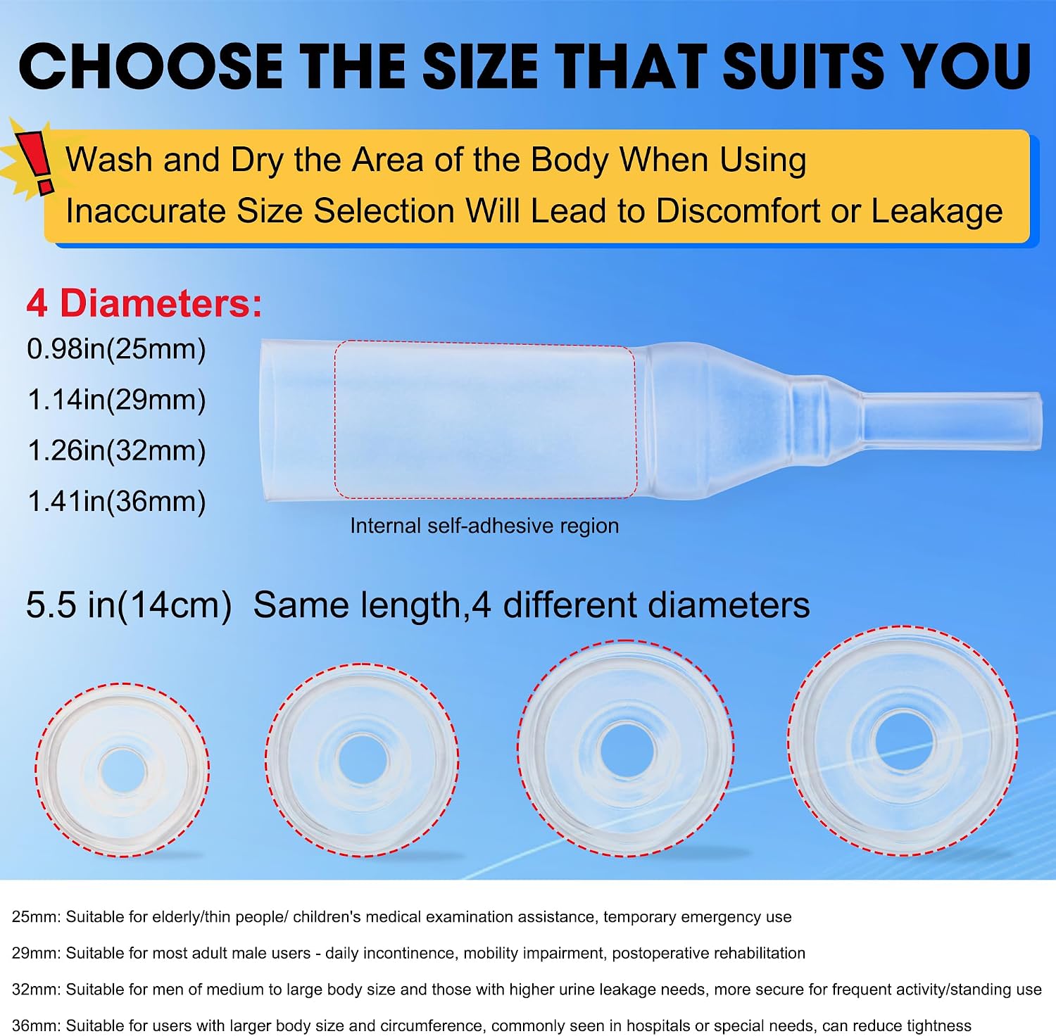 Condom Catheters for Elderly Men Age 80,10 Pcs External Catheter Self-Seal Set,24/7 Disposable Use with Secure Fit(0.98 In/25mm)