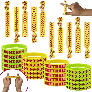 40 Pieces Softball Party Favors, Softball Silicone Wristbands Softball Hair Ties for Softball Game Day Boys Girls Teens Birthday Softball Theme Party Softball Team Awards Presents