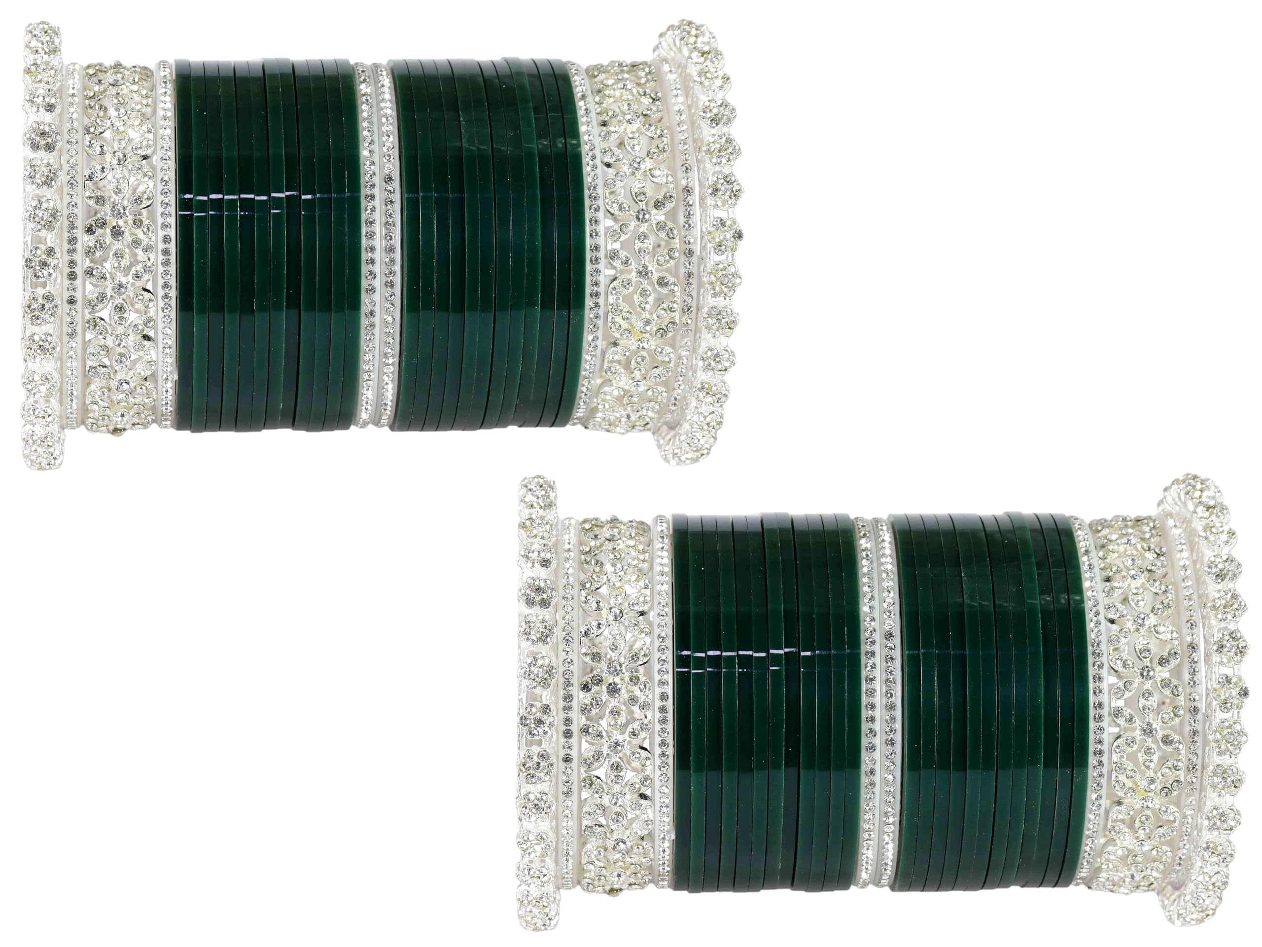 LAVAZZA Stylish Silver Metal Zircon Diamond Stone & Acrylic Bangles Bridal Chuda Set For Women & Girls | Golden Chuda Set | Designer Chuda | Trendy Bangles-(ChudaSet-19-Green-2.8) (B0D4MM9PMM) Amazon Price History, Amazon Price Tracker