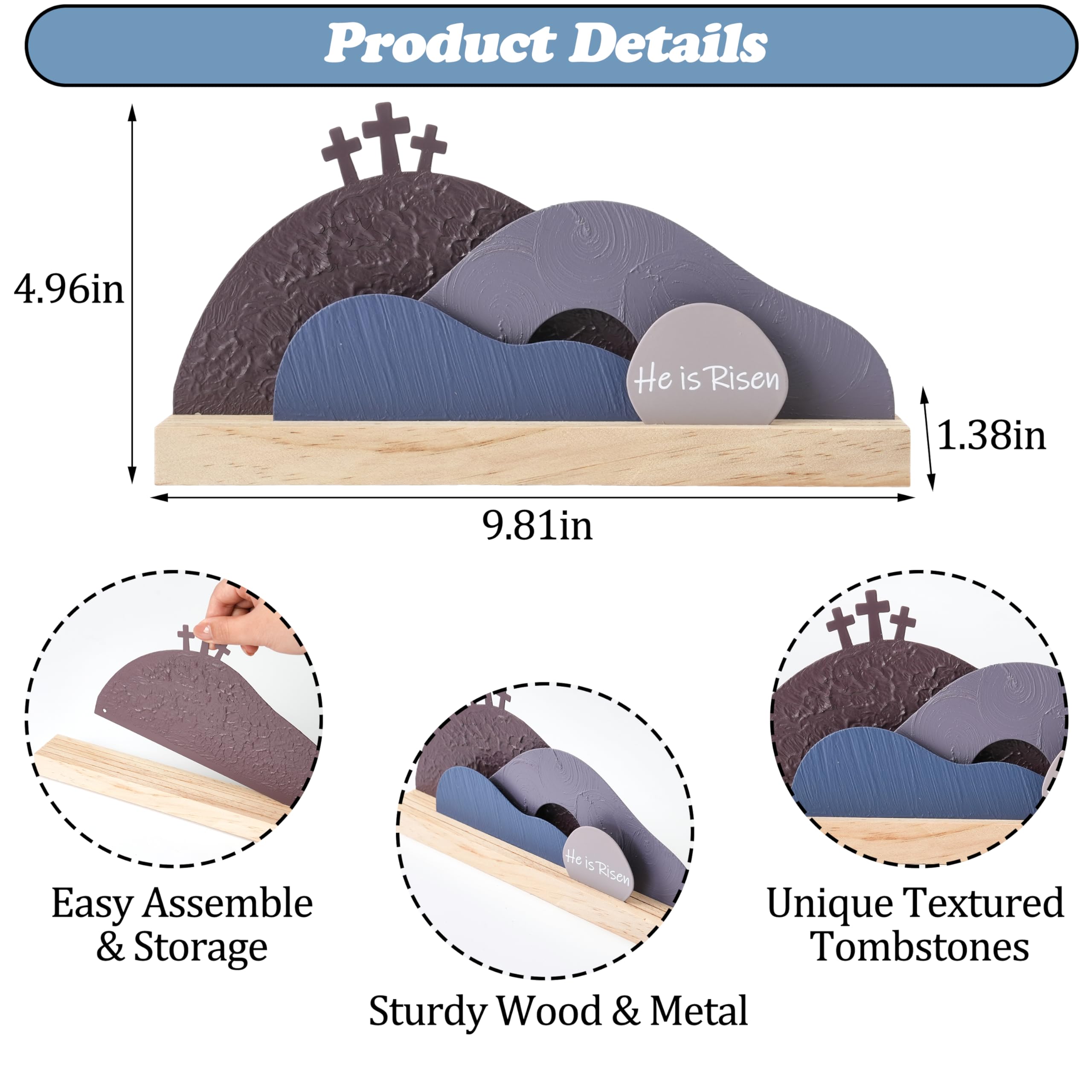 Condition photo showing New/Like New for aomoonoa easter empty tomb decor set, he is risen resurrection scene with wooden base, religious tomb scene easter decoration for christian holiday home tabletop decor