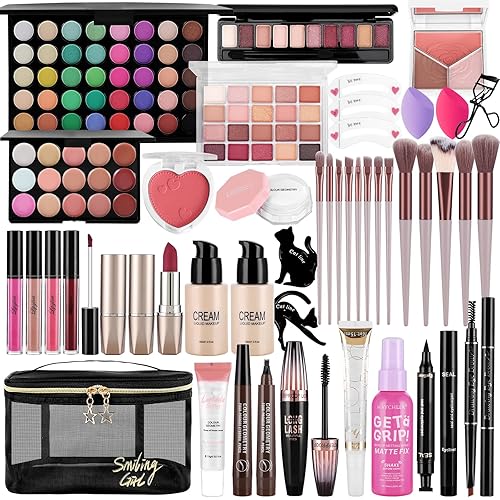 Juego completo de maquillaje para mujer, incluye paleta de corrector de sombra de ojos, brillo de labios, lápiz labial, lápiz de ojos, brochas de