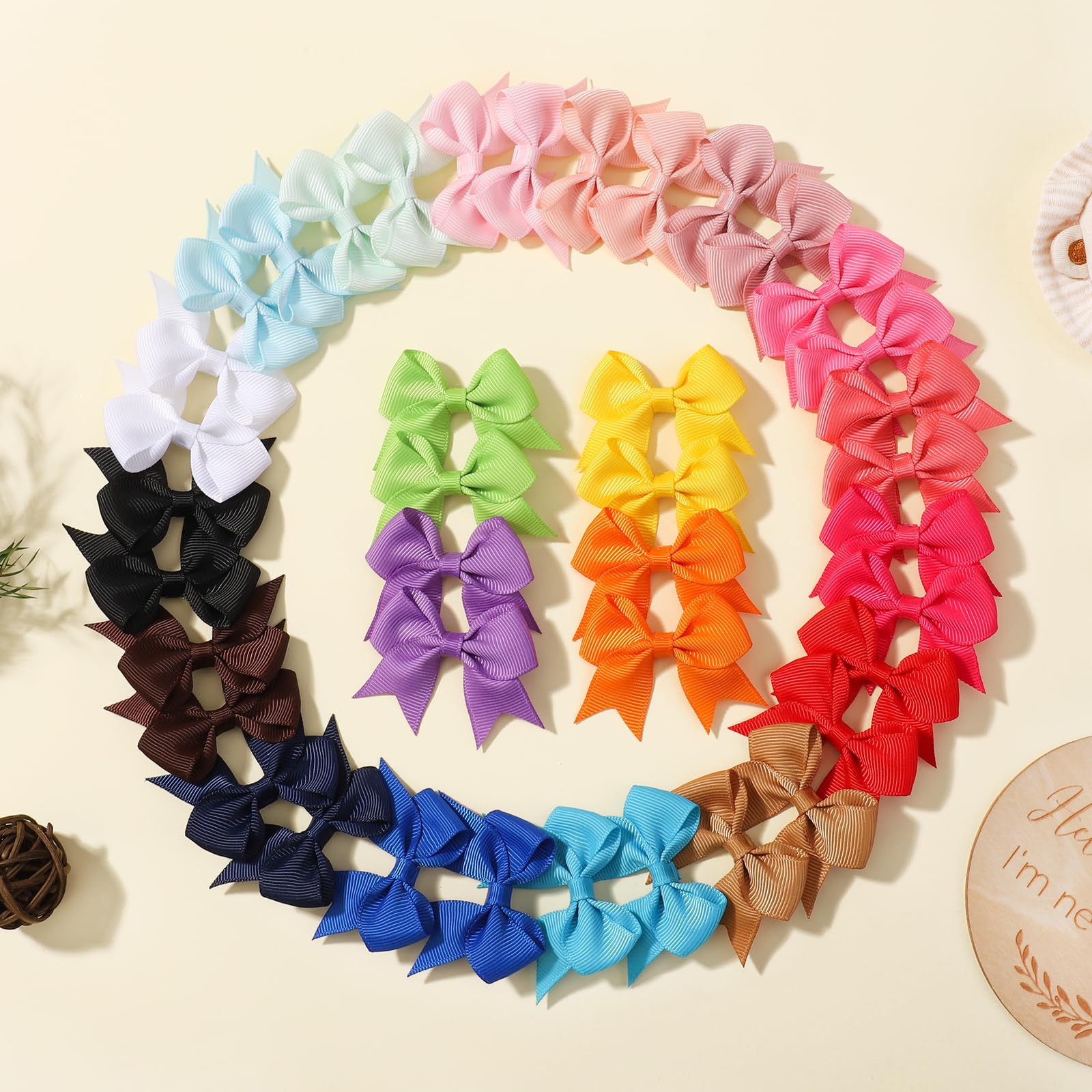 jollybows Lot de 40 barrettes à cheveux en ruban gros-grain pour enfants 6 cm