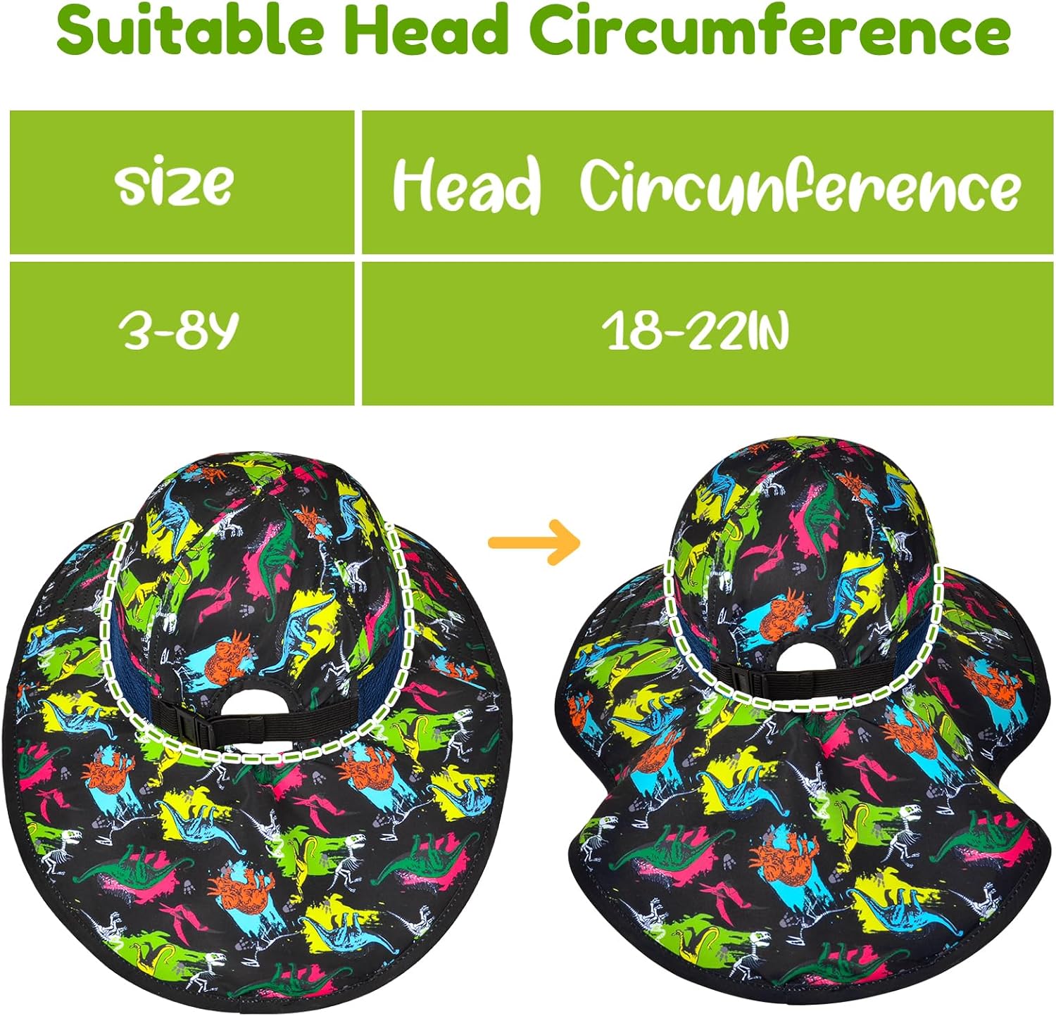 Kids Sun Hat Anti-UV Girls Boys Wide Brim Neck Flap UPF 50+ Sun Protection Beach Hat with Adjustable Chin Strap Ages 2-9 - Image 5