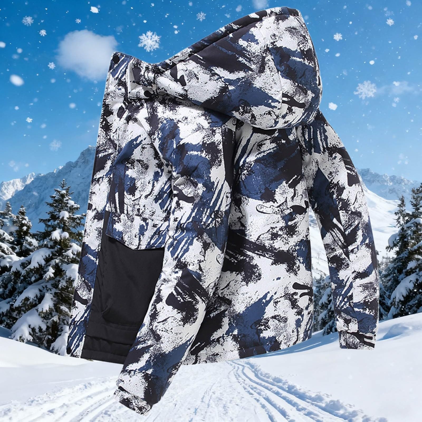 Generisch Giacca trapuntata mimetica leggera da uomo, giacca con cappuccio, calda giacca da mezza stagione, giacca invernale con cappuccio, piumino da snowboard, giacca mimetica, traspirante