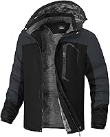 RBYEKP Men's Waterproof Windproof Fleece-Lined Winter Ski Jacket with Detachable Hood & Zip Pockets