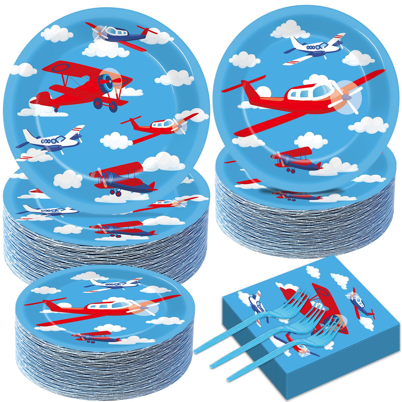 Qyeahkj 50 Guests Airplane Plates and Napkins Party Supplies (200PCS)