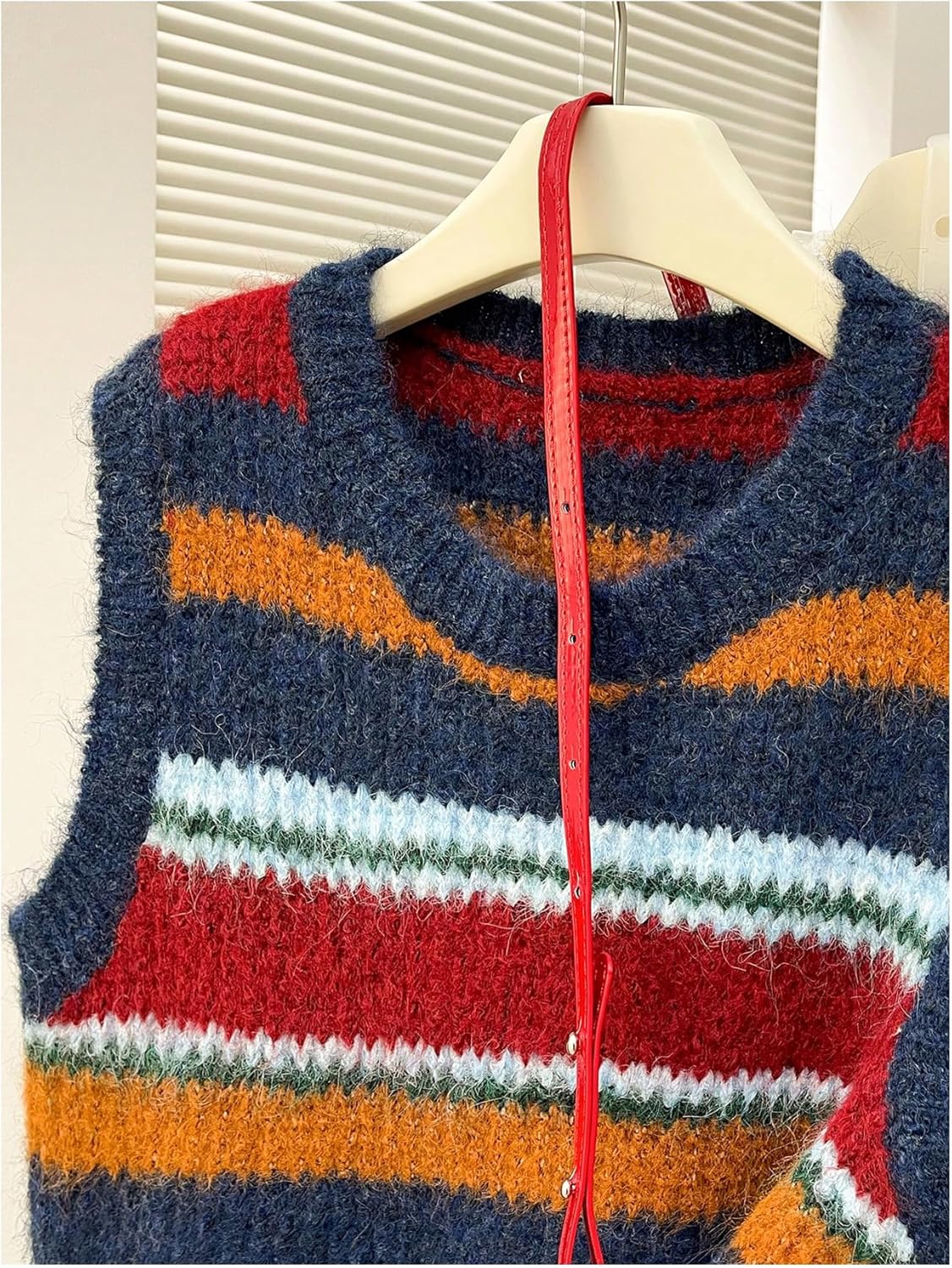 GORGLITTER Women's Color Block Striped Cozy Sweater Vest Crew Neck Fall Sleeveless Knit Tops - Image 4