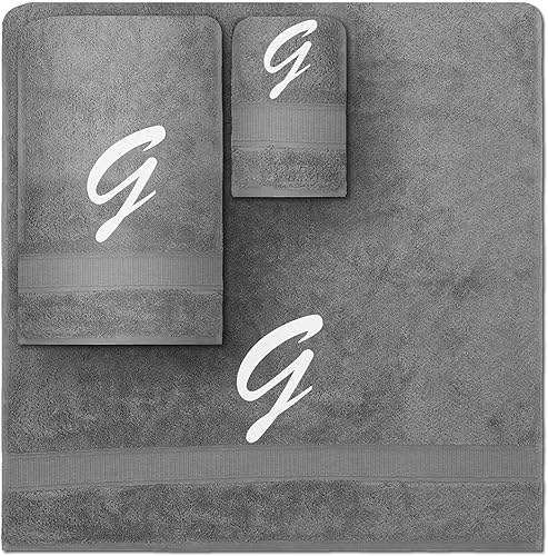 Vista 156 de Juego de toallas con monograma, regalo personalizado, juego de 3 toallas turcas bordadas con letras de bloques, 1 toalla de baño y 1 toalla de mano