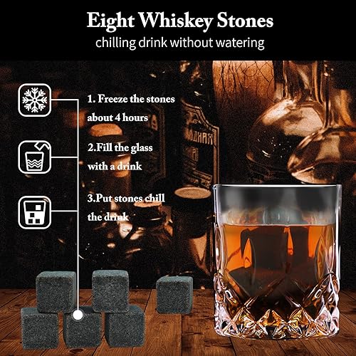 Miniatura 4 de Juego de regalo de piedras de whisky, juego de 8 piedras de whisky de granito, 2 vasos de bourbon, el mejor regalo para hombres, papá, marido,