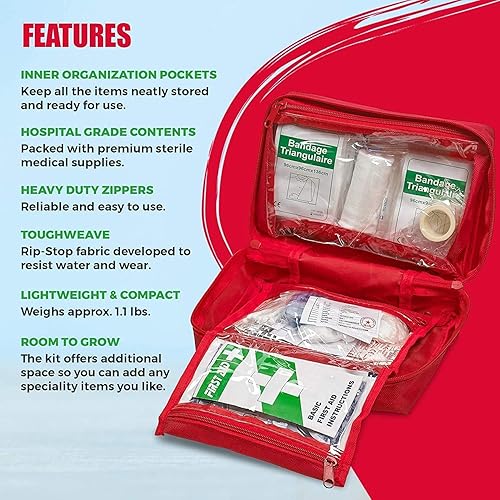 Miniatura 6 de Kit de primeros auxilios – 96 piezas compactas, ligeras, portátil, bolsa de seguridad para trauma, kit de supervivencia de emergencia, equipo para