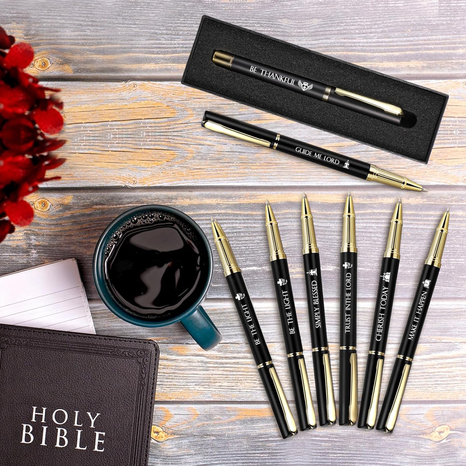 Qeeenar 30 Sets Pen Bible Verse with Boxes Christian Easter Gift Inspirational Black Ink Ballpoint Pen Bulk Gift for Fathers Day Men Church Clergy Appreciation Pastor Teacher