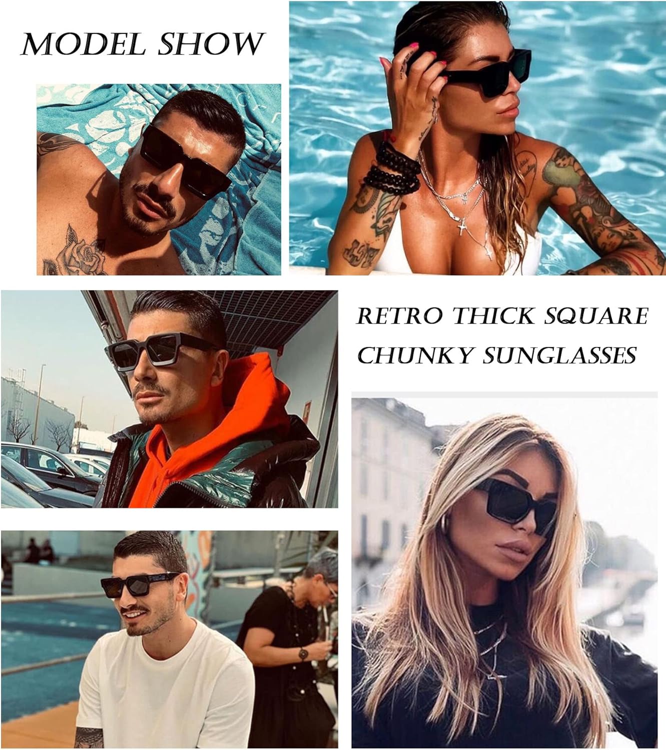 EYLRIM Thick Square Frame Sunglasses for Women Men Fashion Chunky Rectangle Sun Glasses Black Shades - Image 2