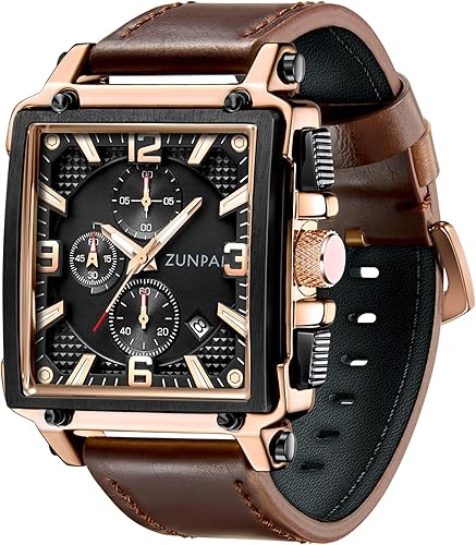 ZUNPAI Watches for Men Chronograph Square Quartz Analog, Mens Sport Watch with L