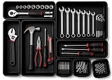 Masirs Interlocking Drawer Organizer Bins 8 Pcs, Desk Drawer Tray Set | Tool Box Organizer Tray, Kitchen Office Garage, Modular Plastic, 3 Sizes (2 Lg 3 Med 3 Sm), Black, Custom Layout Black Various Sizes