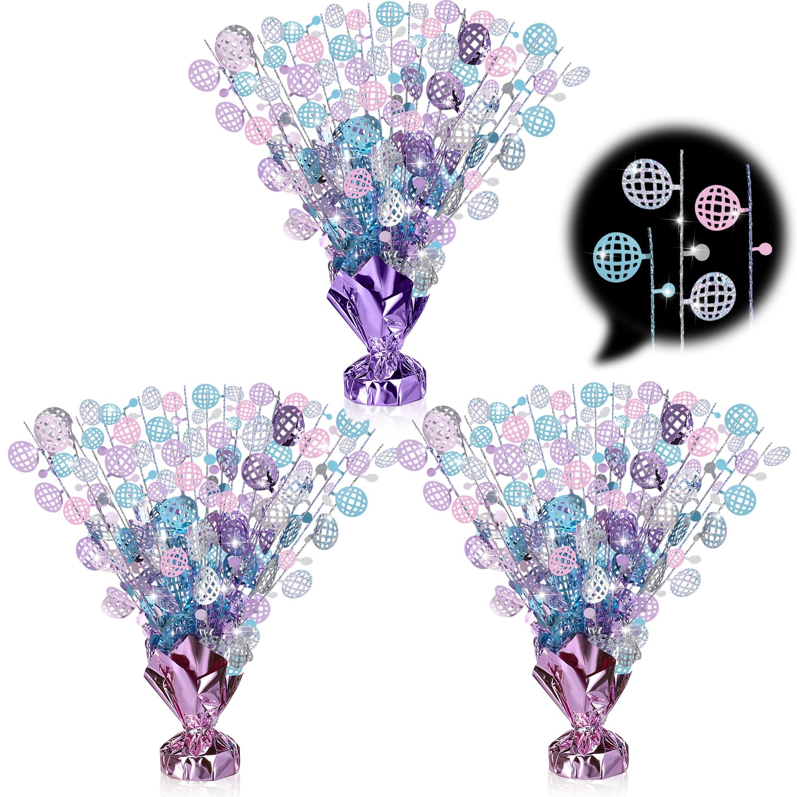 CraftyDream 3 Pcs Disco Table Decorations Music Fans Foil Spray Centerpieces Singer Disco Ball Glitter Plastic Spray Table Centerpiece for Popular