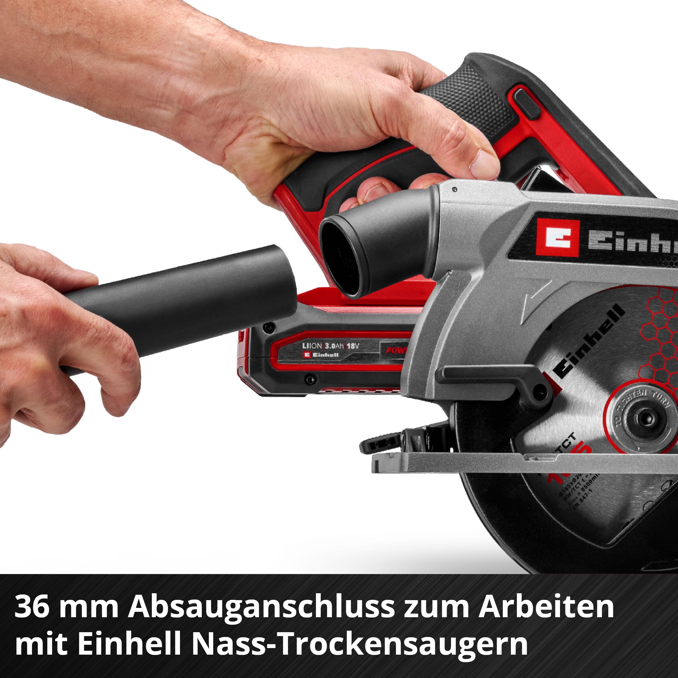 Einhell Akku-Handkreissäge TE-CS 18/165-2 Li - Solo Power X-Change (18 V, Ø 165 mm Sägeblatt, 57 mm Schnitttiefe, werkzeuglose Einstellung, LED, ohne Akku)