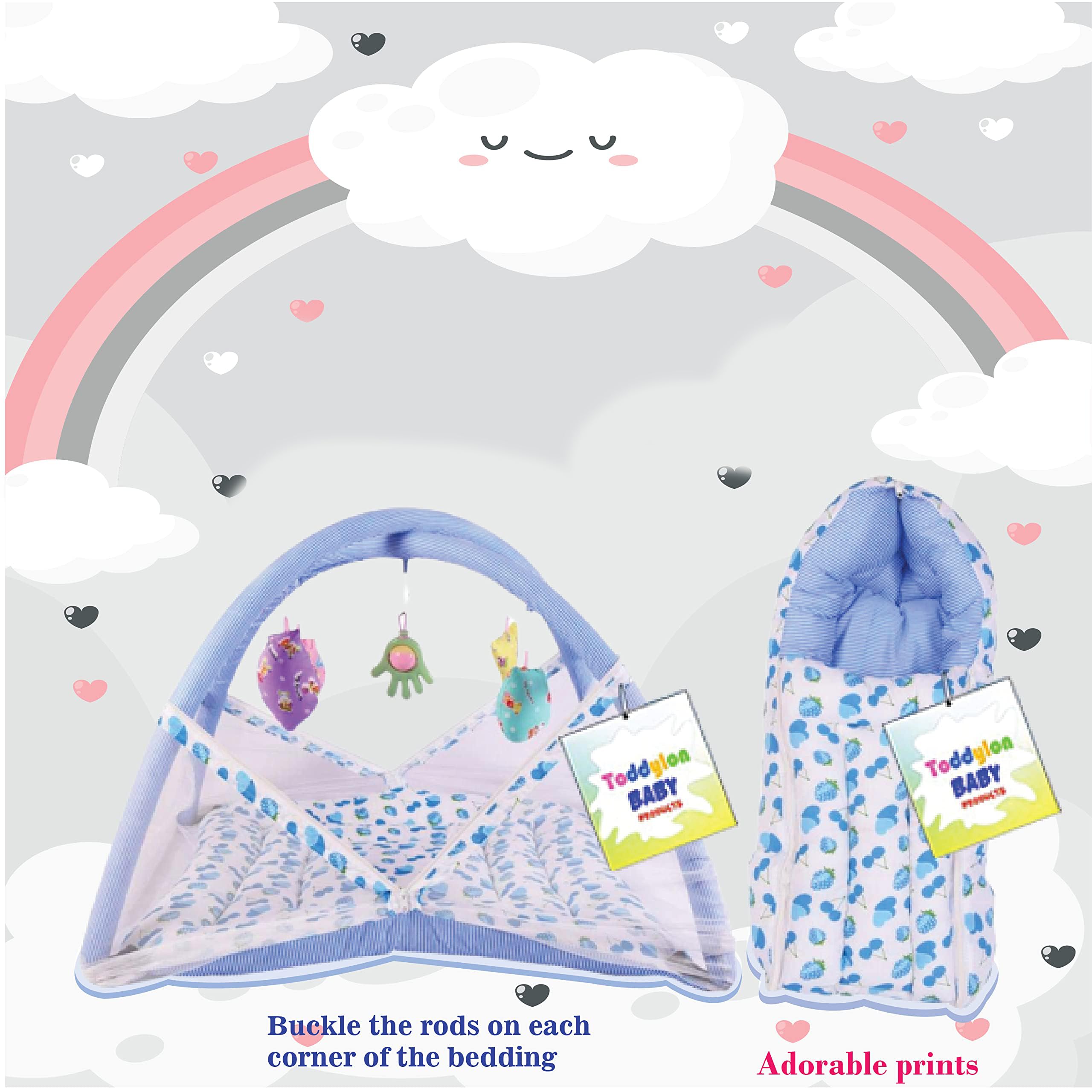 Toddylon Baby Bed New Born Baby Bedding Set Combo of Baby Mattress with Mosquito Net | Carry Bag | Cotton Beds | Carry Bag | Unisex Infants (0-6 Months) (2PCS Set) 2