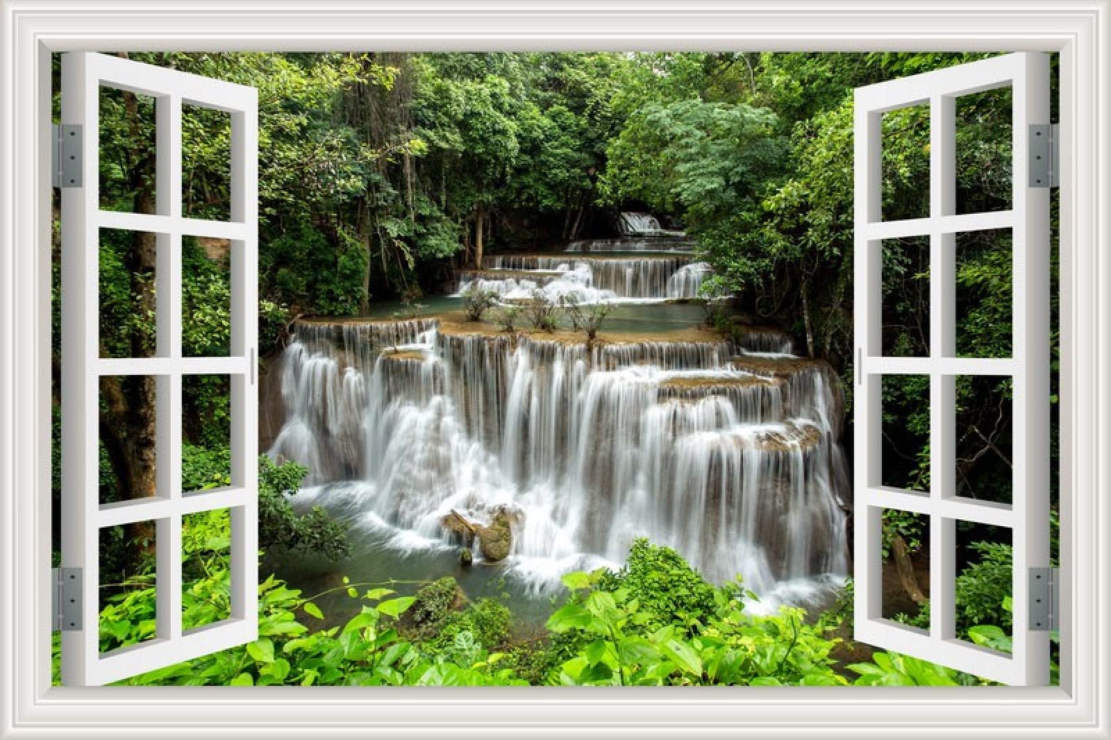 Piante Alberi Acqua Paesaggio Adesivi Murali Finestra Vista Decalcomanie Decorazione Rimovibile per Camera da Letto Soggiorno Cucina Ufficio Wall Art Decalcomanie per pareti 60X40Cm