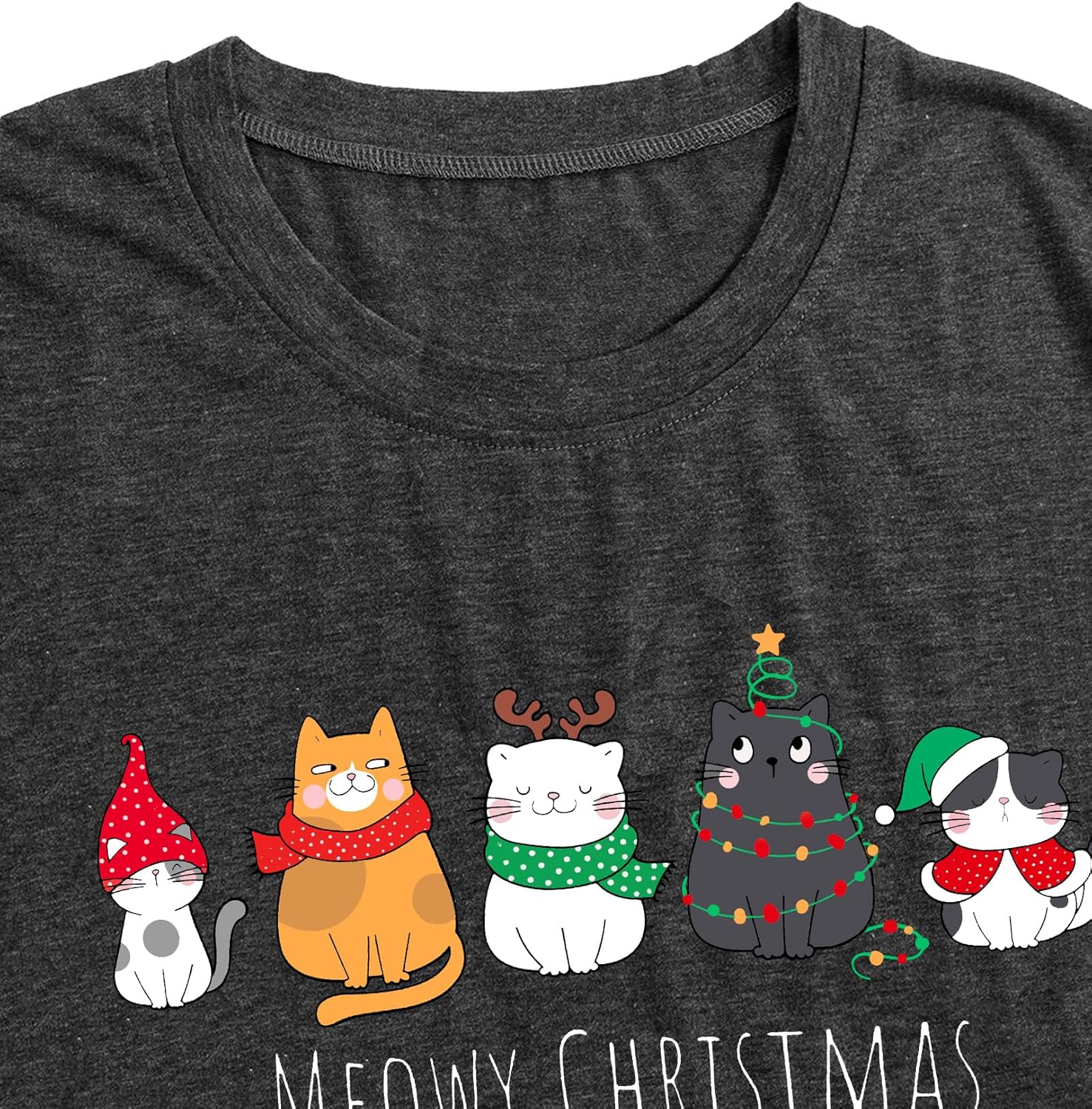 Christmas Shirts for Women Meowy Christmas Tshirt Cat Graphic Tee Short Sleeve Cat Lover Gifts Tops - Image 5