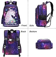 Vista 2 de Mochila infantil para niñas mochilas preescolares bolsa escolar para jardín de infantes con correa para el pecho Púrpura Galaxy Mochilas Daypack