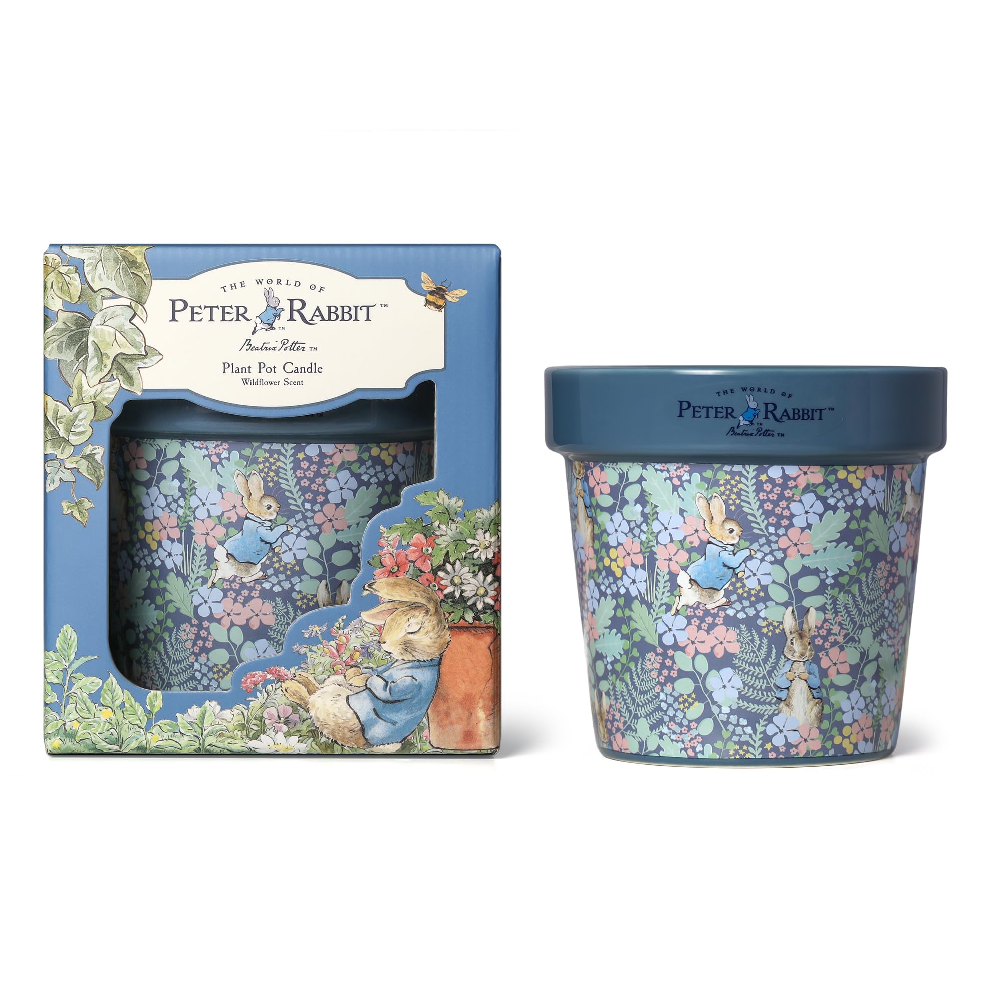 Peter Rabbit Blue Floral Printed Plant Pot Candle – Wildflower Floral Scent – 277G (1-Wick) – PR001PCV005U