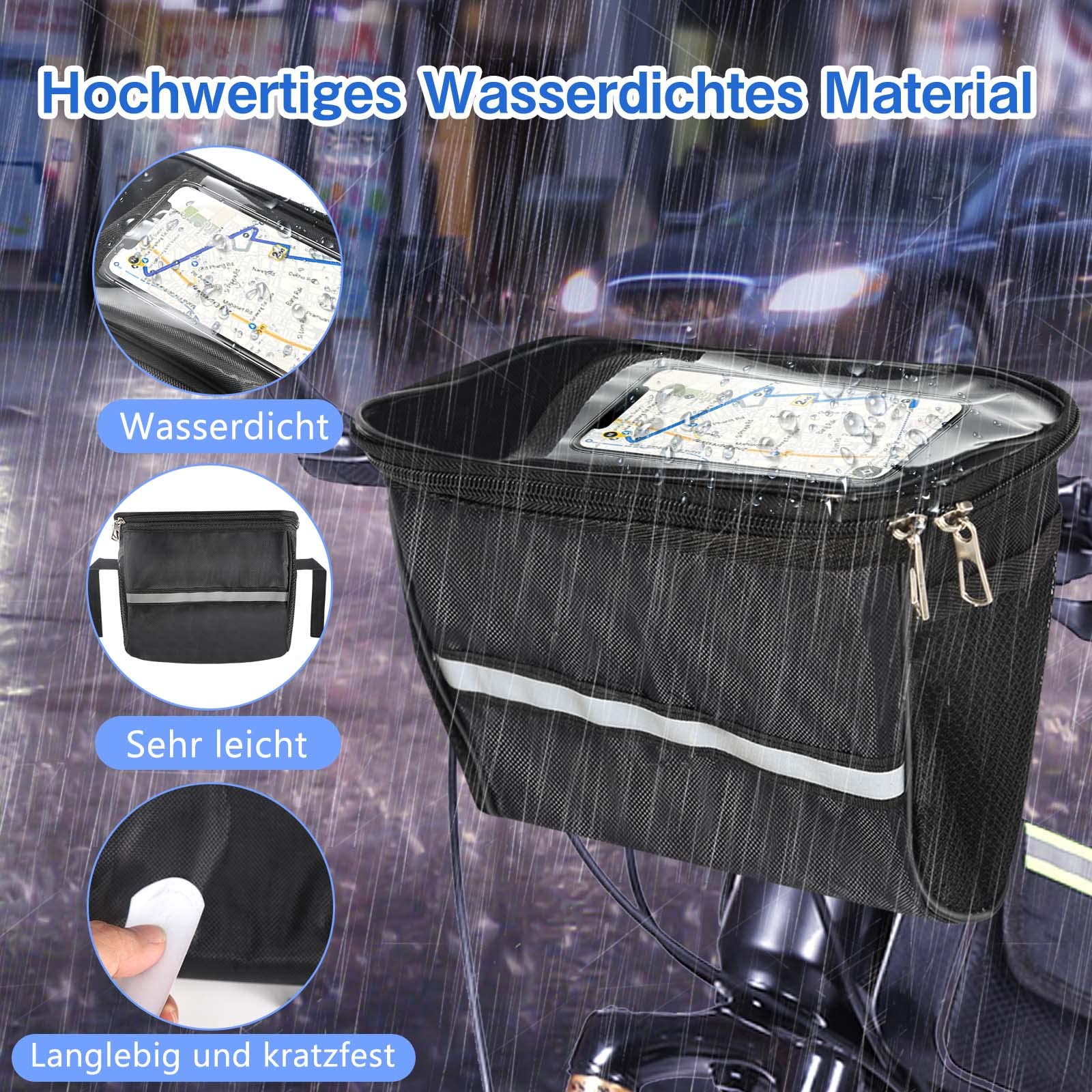 Wasserdichte Fahrrad-Lenkertasche, 3L, Schwarz  Mit Handytasche & Stnder Fahrrad  Lenkertasche Klickfix