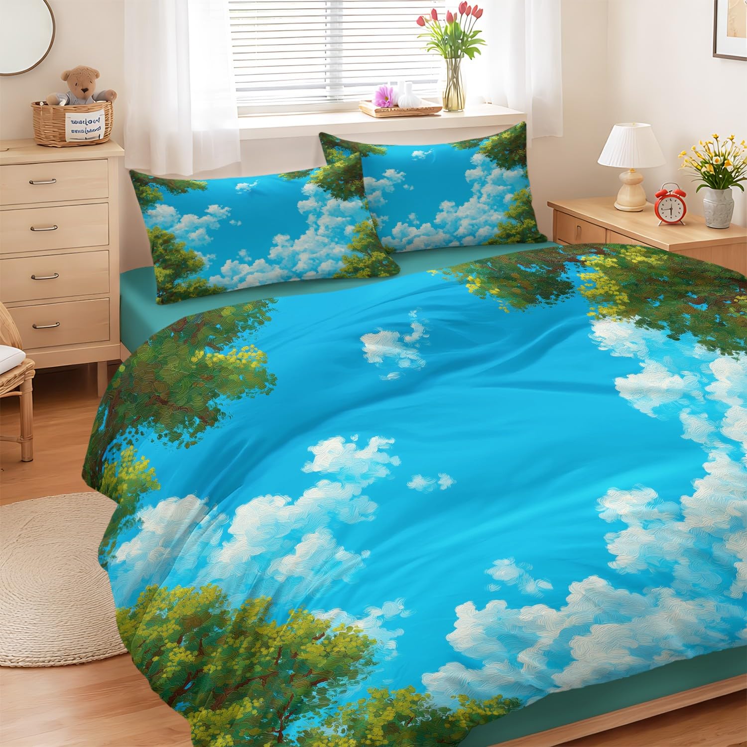 Housse de couette anime 220x240 en microfibre douce avec taies d'oreillers pour lit deux places