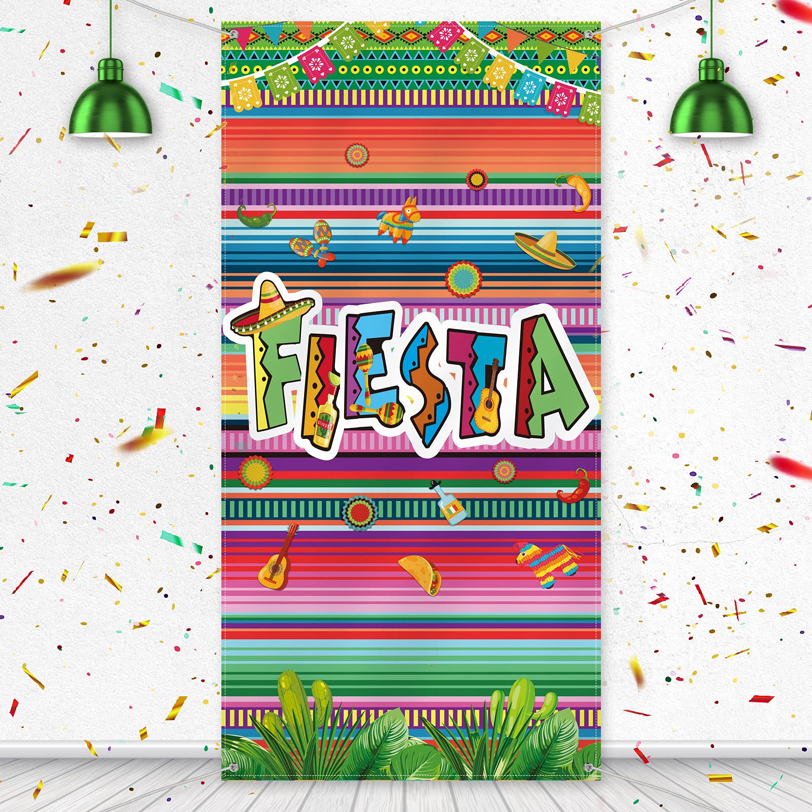 Mexico Fiesta Door Banner, Giant Fabric Fiesta Photo Booth Background, Fiesta Banner for Cinco De Mayo Mexican Festival Carnival Party Supplies Mexican Decorations