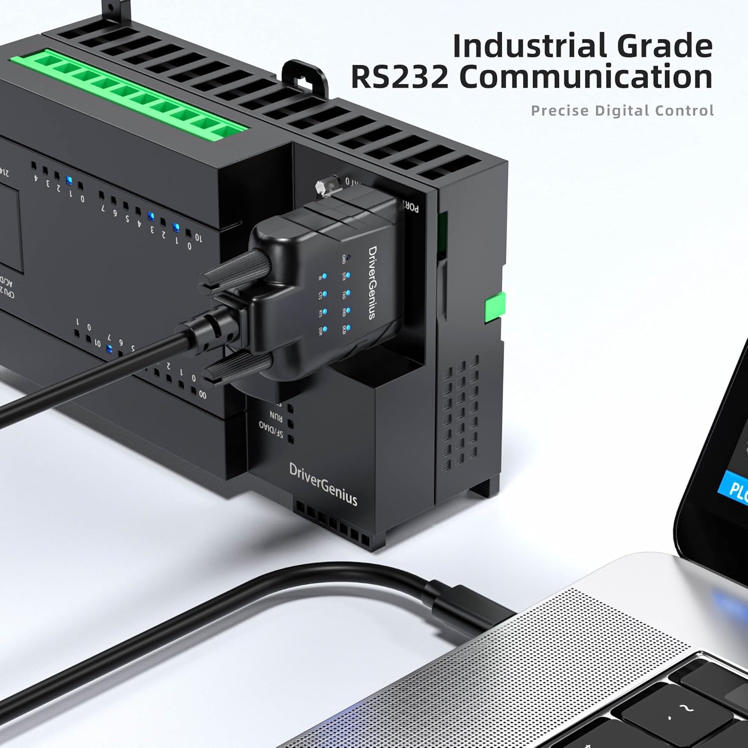 DriverGenius SerialPulseX Series | USB to Serial RS232 DB9 Adapter Cable with 9 x LED Indicators - Prolific PL2303GC - Compatible with Windows 11, macOS 15, Linux (USB232A-E-A, 3ft/1m)