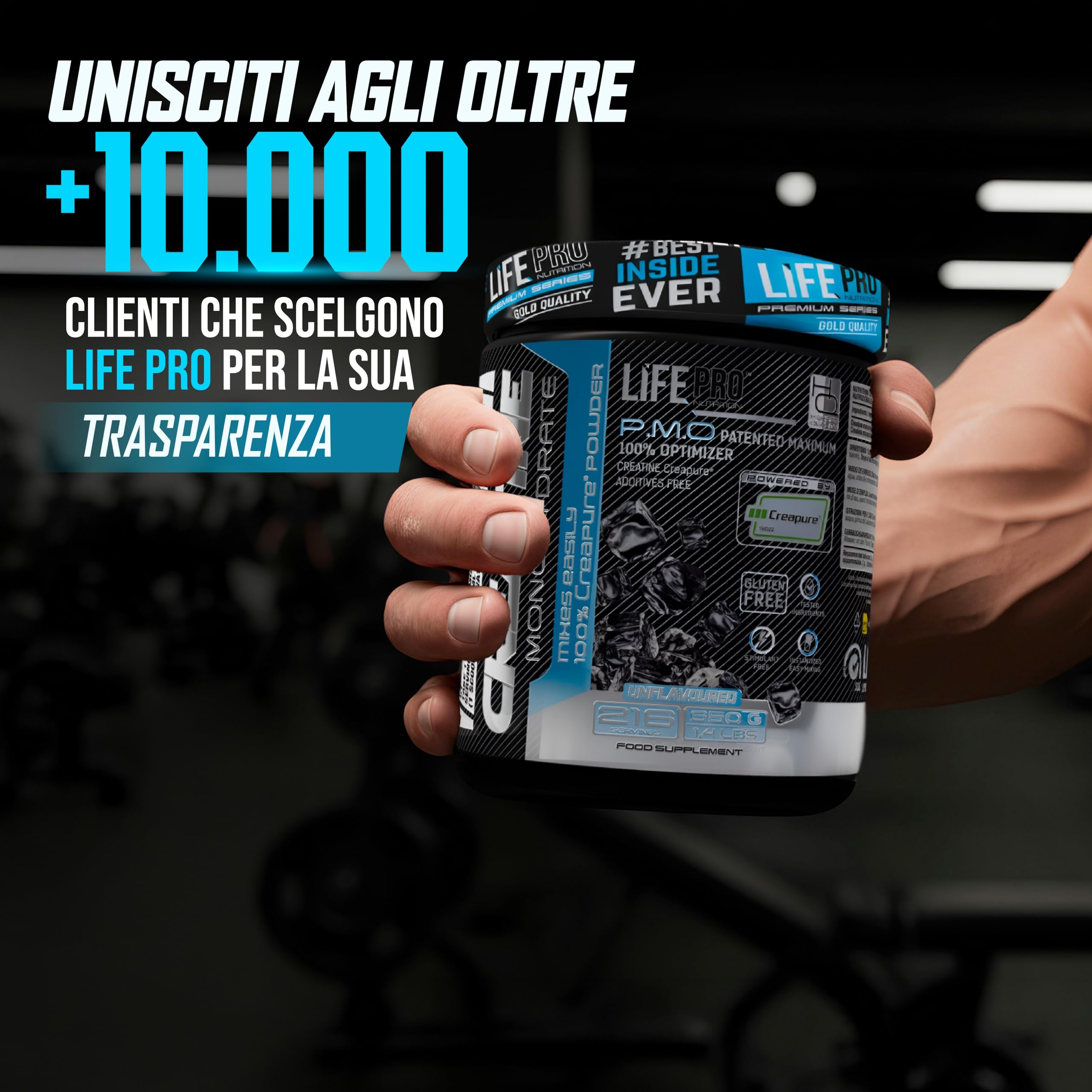 Life Pro Creatina Monoidrata Creapure® 650 G – Creatina Creapure Pura e Micronizzata – Gusto Neutro – Fino a 216 Dosi – Senza Glutine – Supporto alle Prestazioni in Palestra