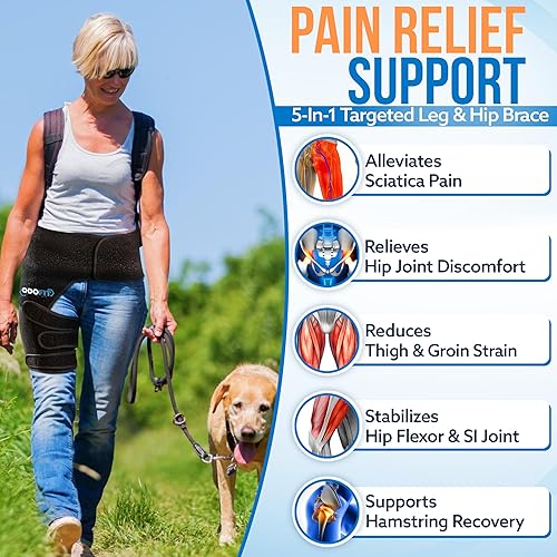 Miniatura 7 de Soporte de cadera 5 en 1 para mujeres y hombres, dispositivos de alivio del dolor de ciática, envoltura de compresión ajustable para ingle, muslo,