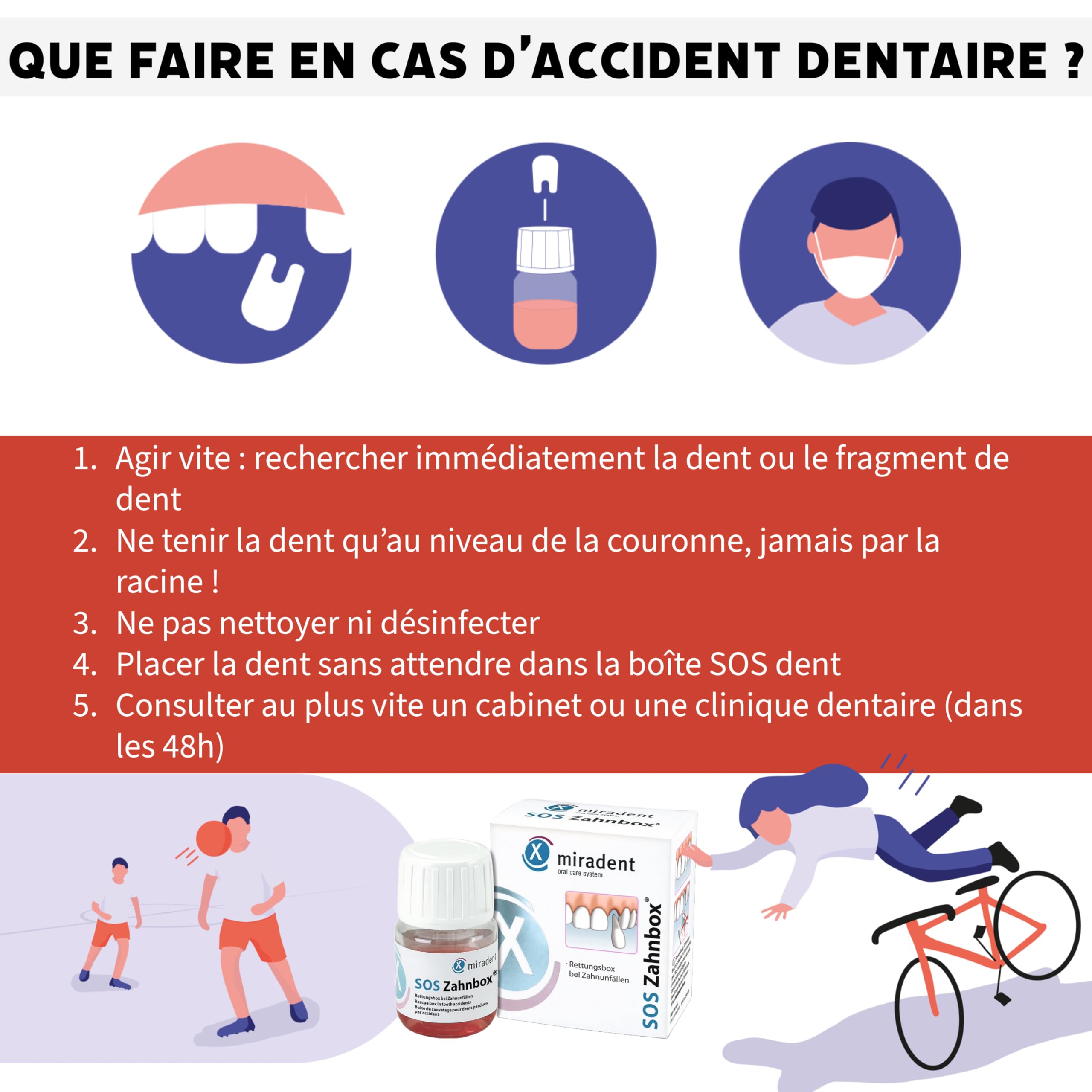 Miradent Scatola di salvataggio dentale per denti avulsi e traumi agli incisivi | Soluzione nutritiva per mantenere vive le cellule per il reimpianto e l’integrazione del dente perso