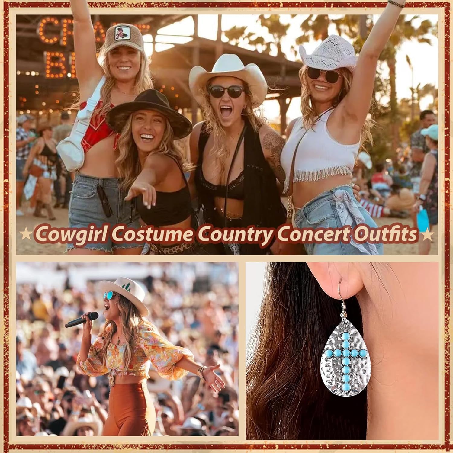 Silver Western Earrings Turquoise Earrings for Women Boho Chic Clothing Western Jewelry for Women Outfit Country Concert Outfits Cowboy Chic Rodeo Outfit Shirts Dress Accessories - Image 5