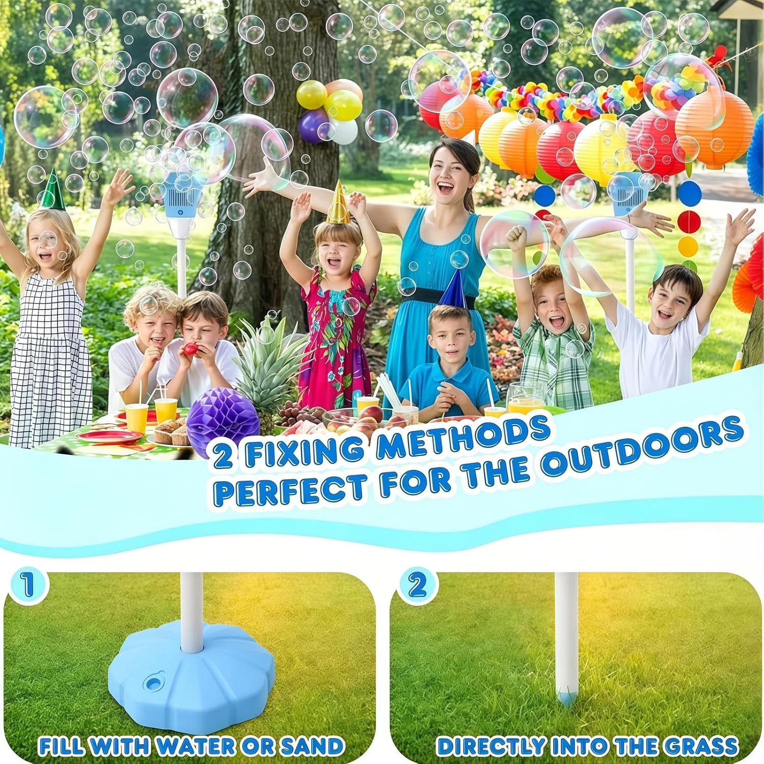 2026 New Automatic Bubble Machine for Kids, Funny Automatic Stand up Bubble Machine with Light Music, 3-Level Adjustable Heights, for Outdoor Party Wedding (Blue+Red)