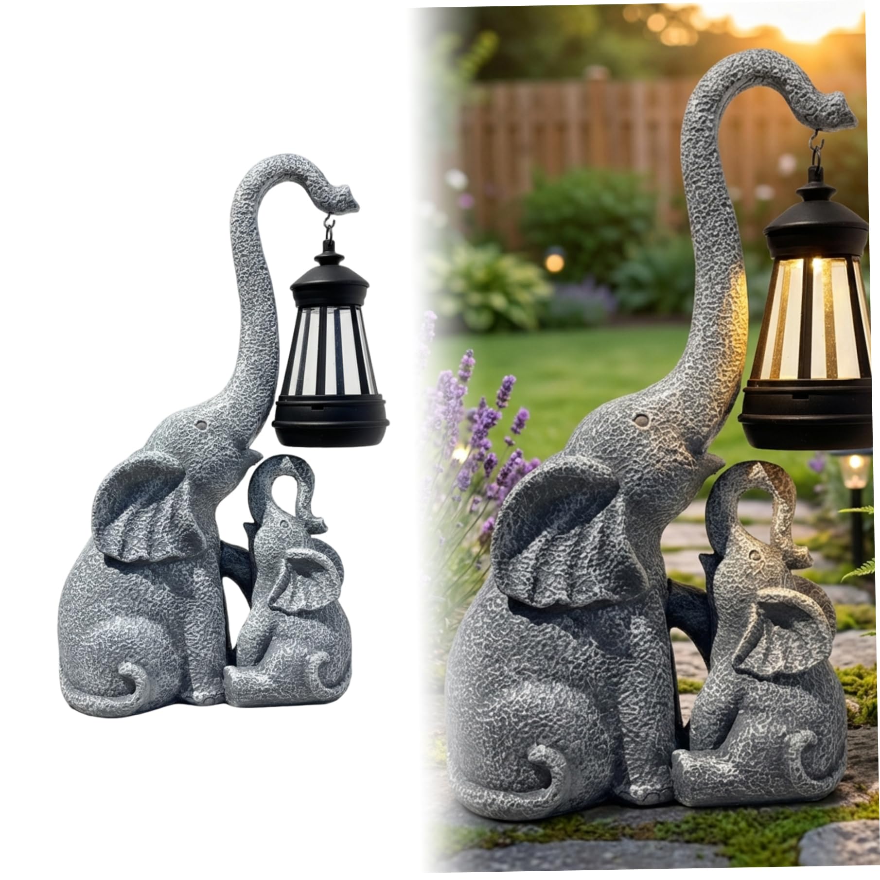 Uanqfegy Grey Solar Garden Elephant Statues, Mother And Baby Elephant Ornament With Led Lights Waterproof Resin Outdoor Decor For Patio Yard Lawn