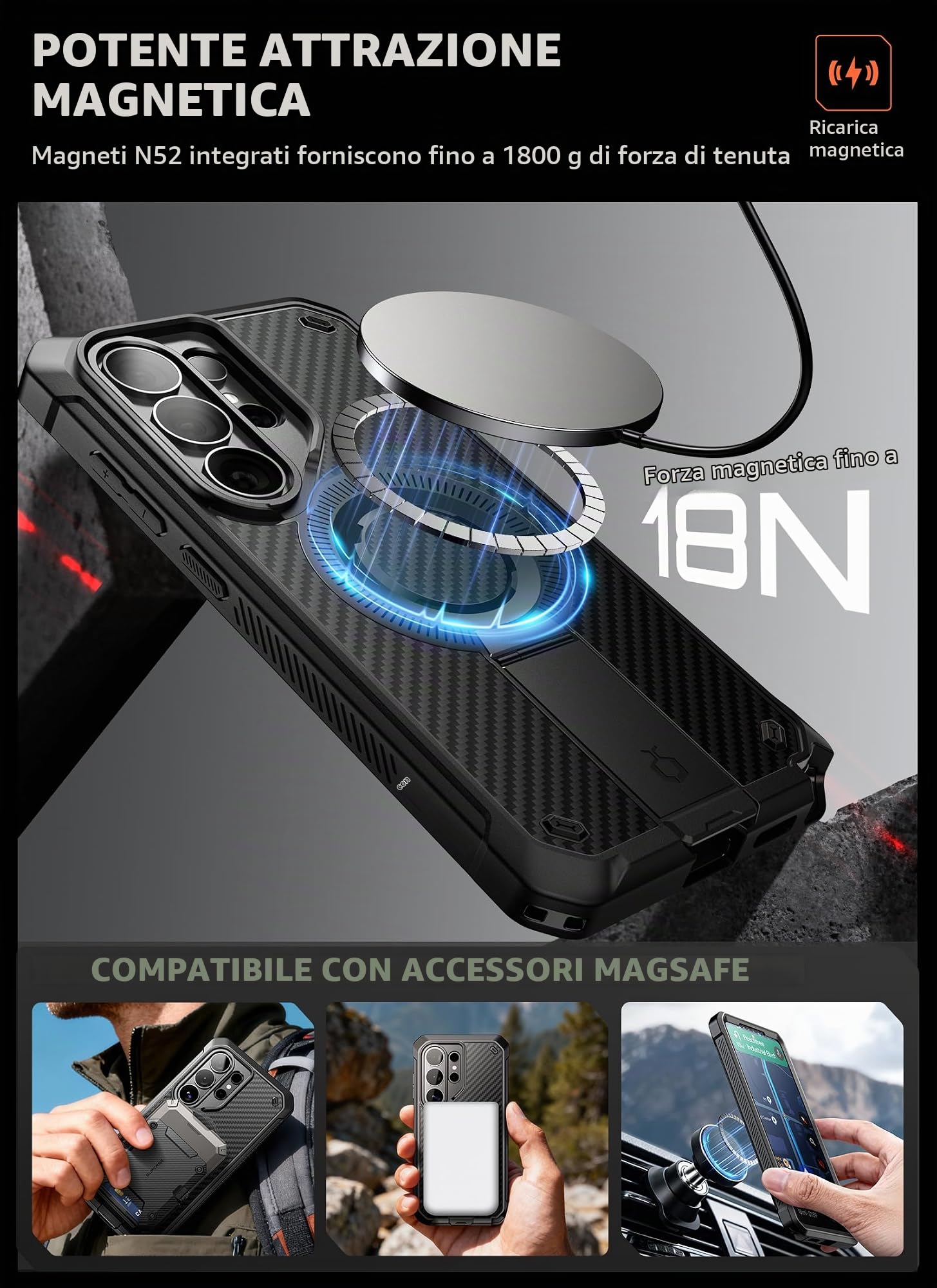 SUPCASE Cover per Samsung Galaxy S26 Ultra con Supporto, [2 Cornici Frontali] [Compatibile con Ricarica Wireless] [Proteggi schermo Integrato e Clip da Cintura] Custodia per S26 Ultra (Aramid)