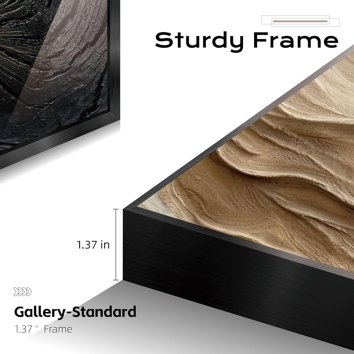 Large Framed Abstract Wall Art for Living Room, Premium Crystal Porcelain Canvas Print Set of 1, White Brown Modern Design - Perfect for Bedroom, Office, Hallway - 16x24 inch