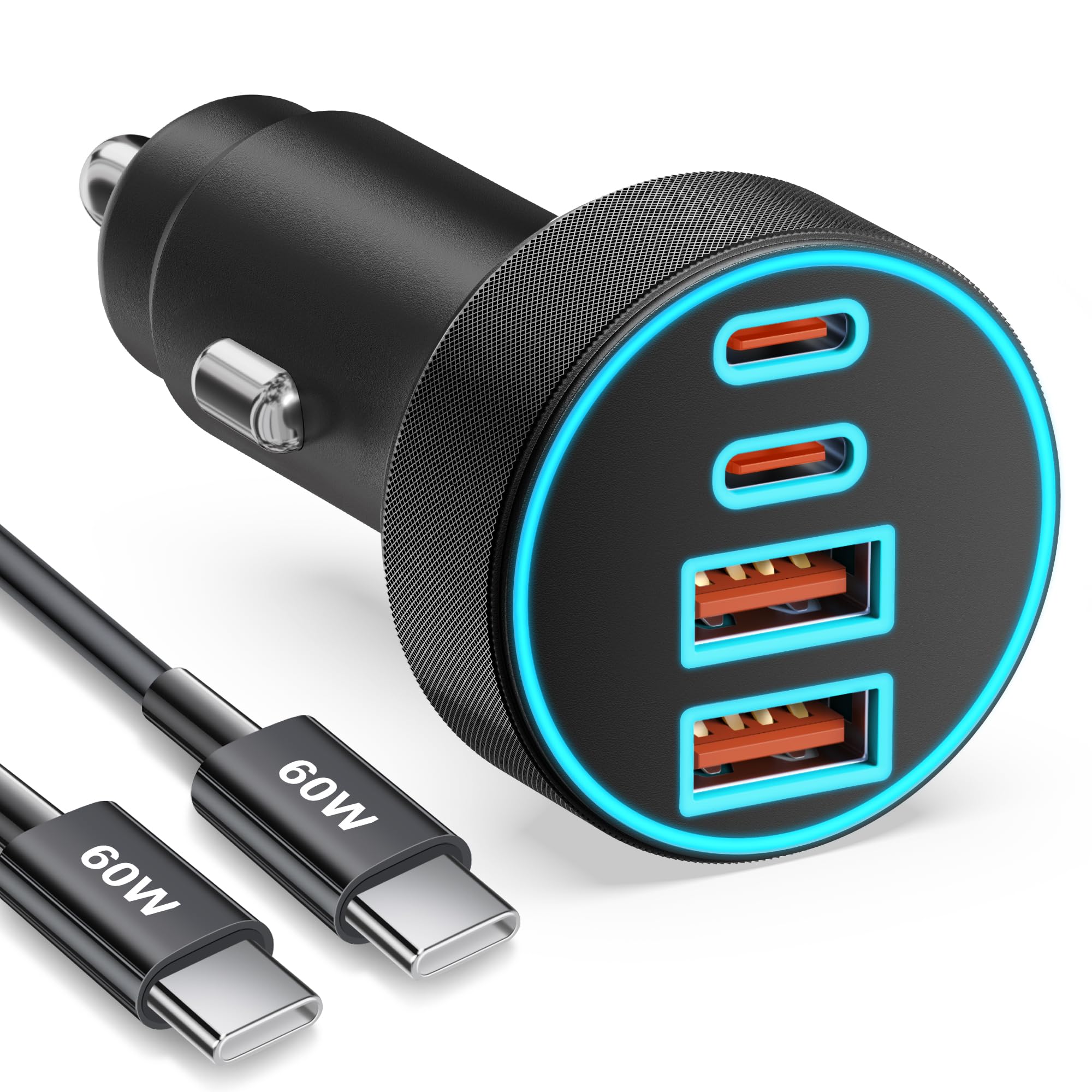 90W USB C Car Charger, 4-Port Dual 45W USB-C/A Car Adapter Multi PD/QC Fast Charging Cigarette Lighter 12V Socket for iPhone 17/Air/16/16e/15 Pro Max, Samsung Galaxy S25/S24, Google Pixel 10/9 Phone — view 8