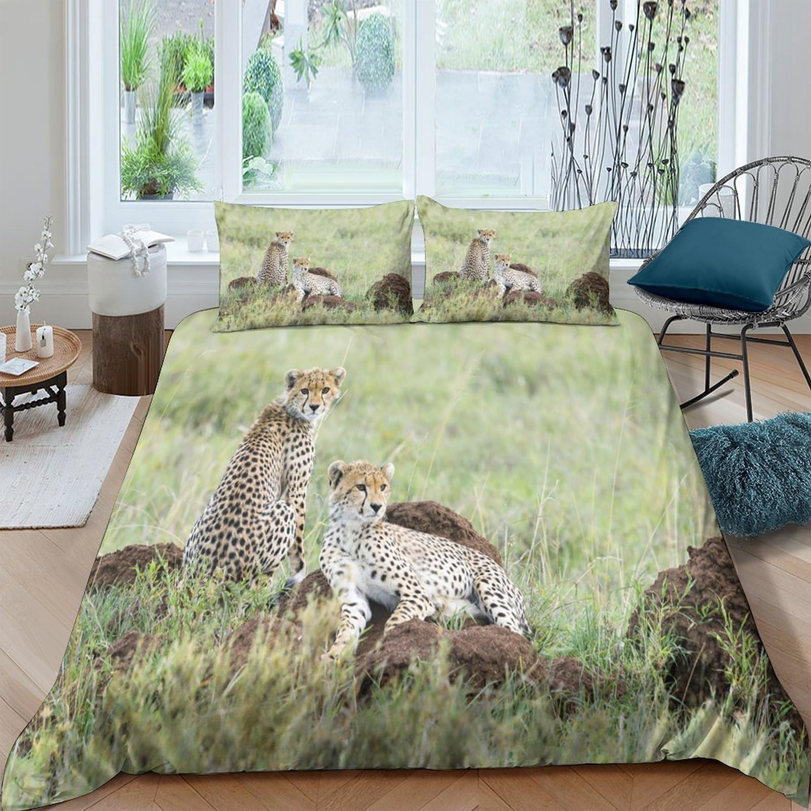 Ctjqhvkz Style-10 3D Printed Wild Cheetah Family Fitted Sheet Microfiber Soft Animal Grassland Mattress Cover For Bedroom Decor Dorm Use Single（135X200cm）