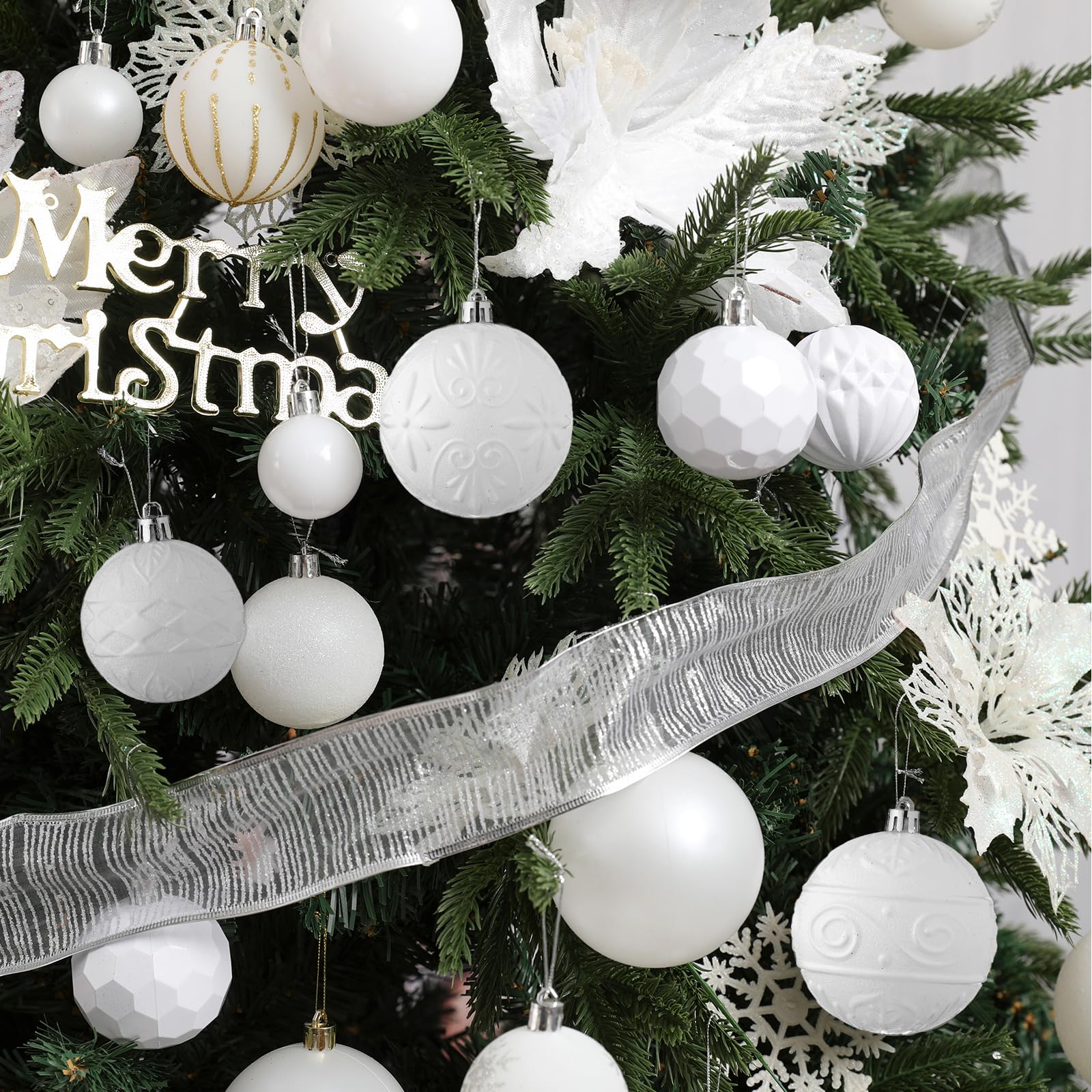 Wironlst Adornos de bola de Navidad, 30 piezas de adornos de Navidad de plástico inastillables, adornos colgantes para árbol de Navidad, vacaciones, boda, fiesta (tamaño múltiple, blanco)