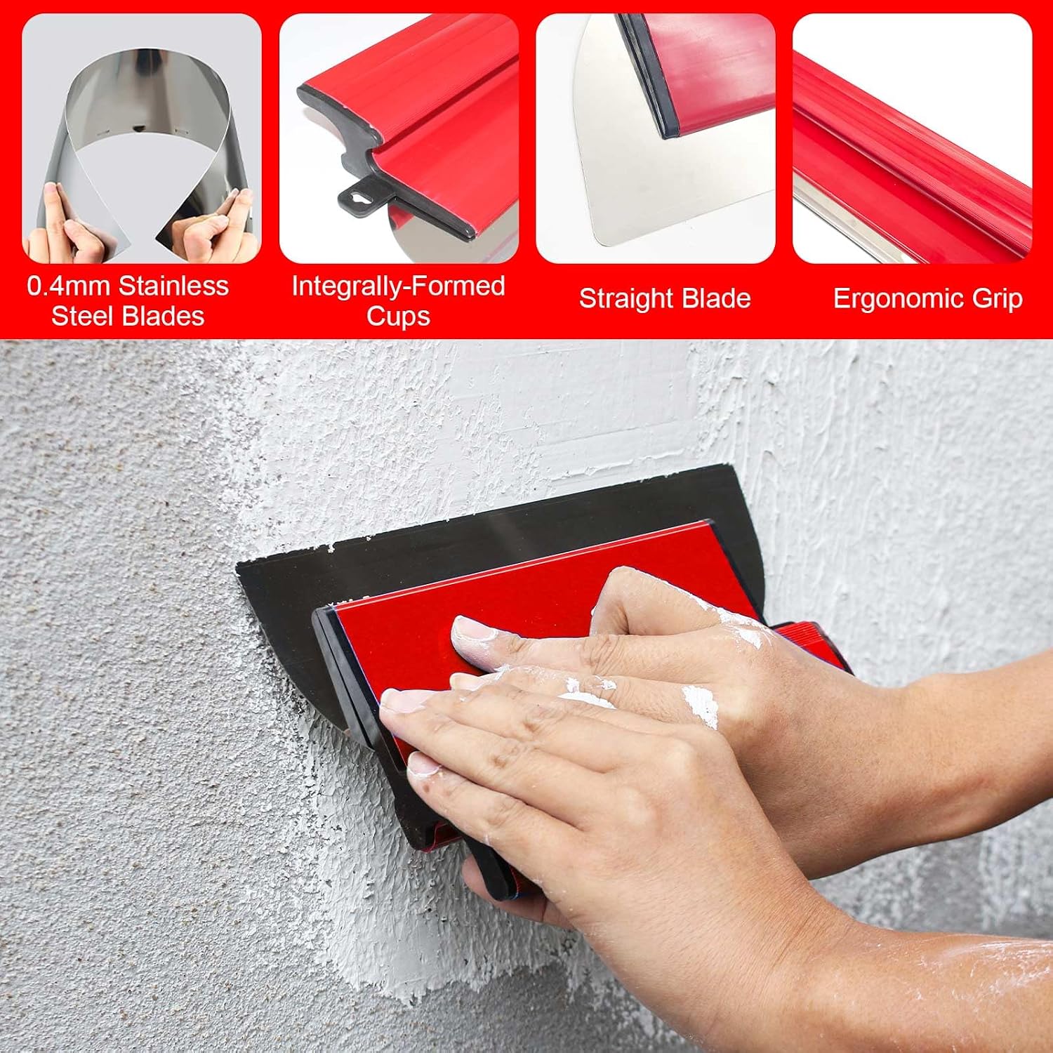 Drywall Skimming Blade Set, 10''+16''+24'' Skimming Blade, Precision 0.5mm Stainless Steel Blade, for Smoothing Walls and Ceilings