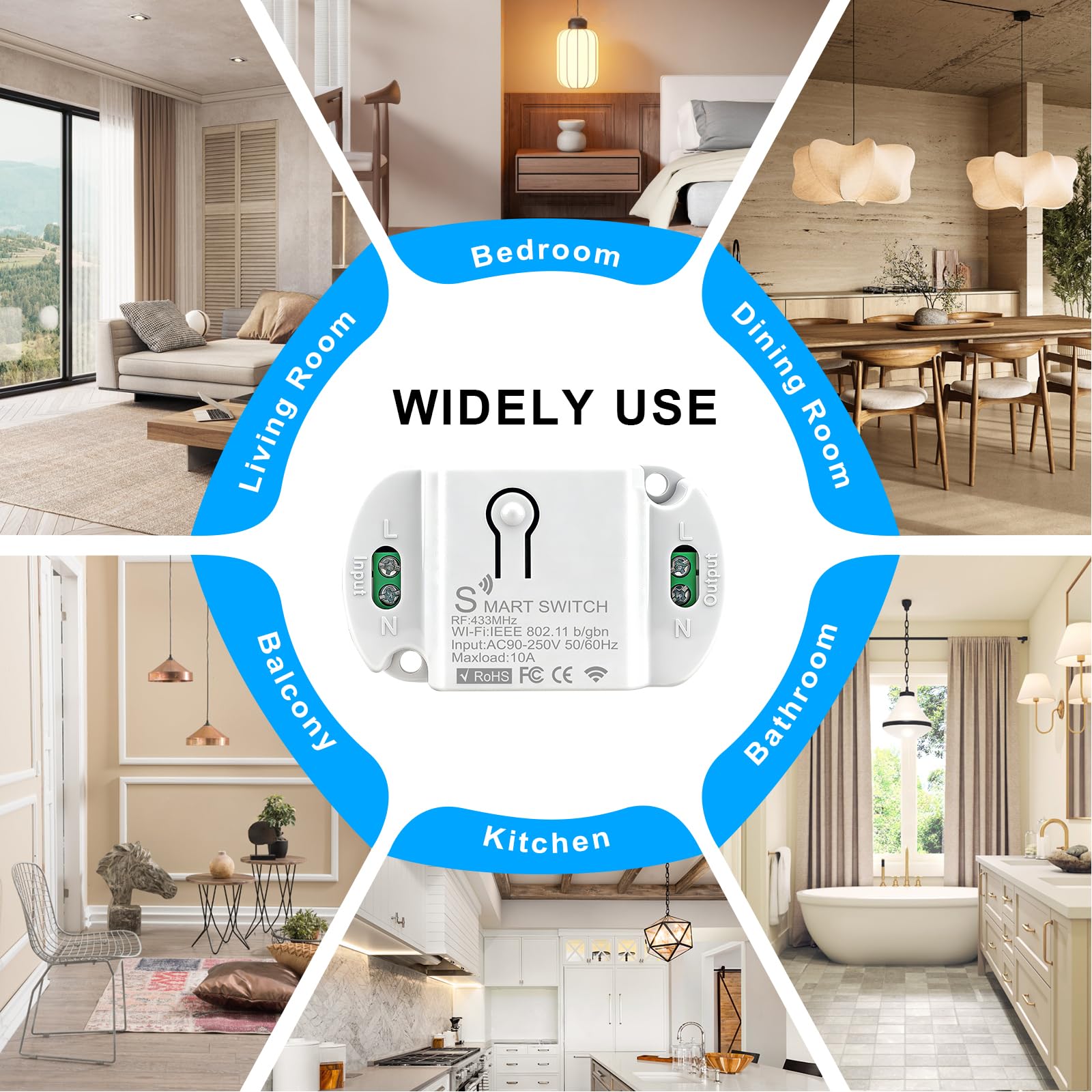 4 módulos de interruptor de luz inteligente, 10 A, interruptor inteligente WiFi Smart Life WiFi, módulo universal Smart WiFi, compatible con Alexa Google Assistant Tuya Smart DIY, empotrado