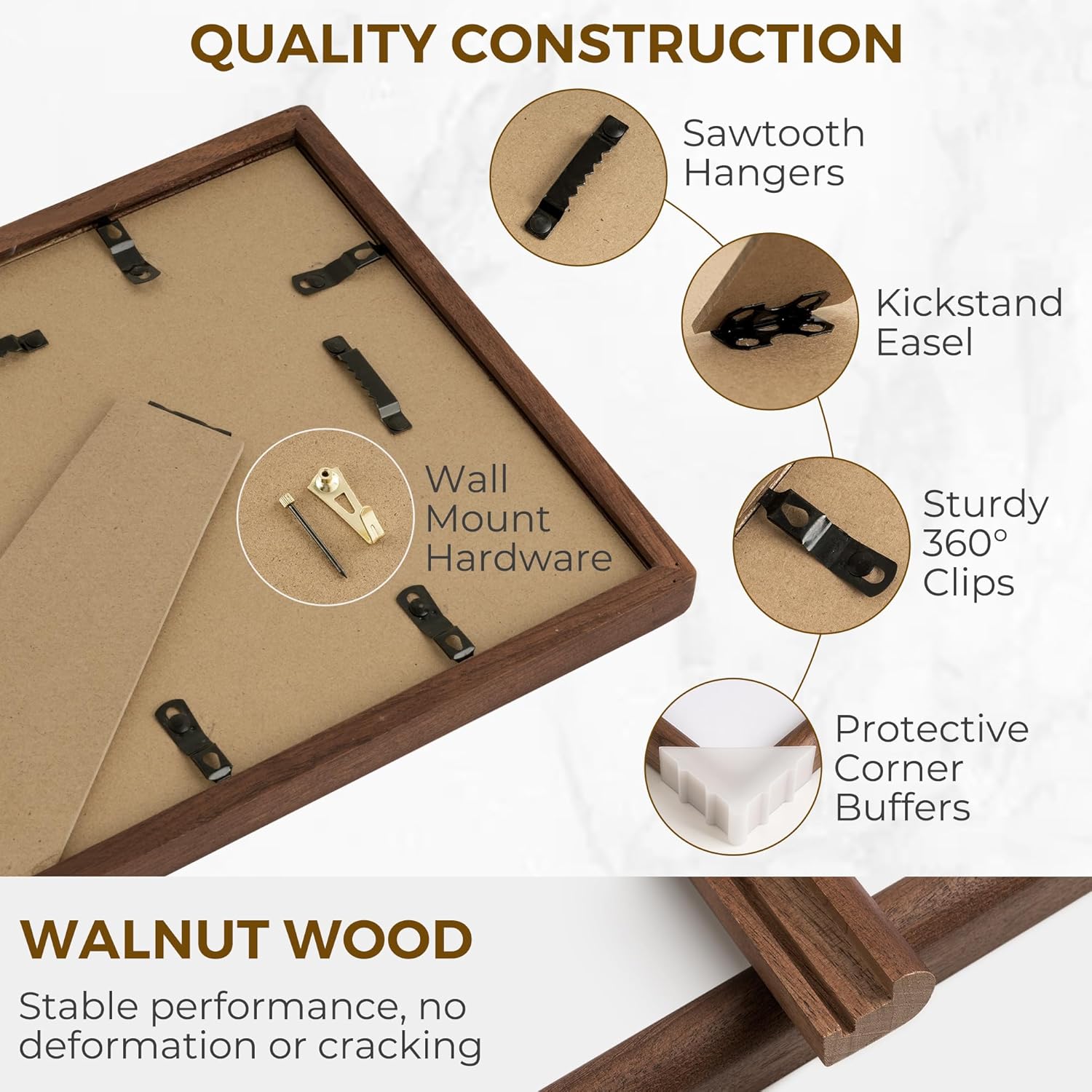 Acovy 4x6 Solid Wood Picture Frame, Natural Walnut Wood Photo Frame with Tempered Glass, Mortise and Tenon Rounded Corner 4 x 6 Wooden Frame Matted to 3.5x5 Photos, Wall or Tabletop Display
